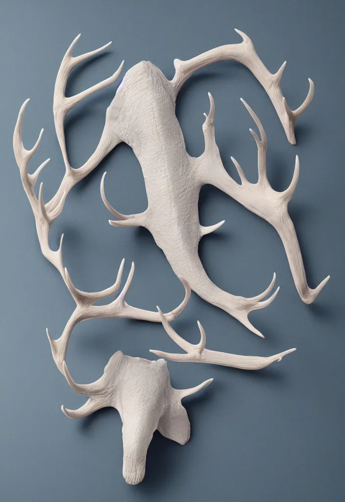 Prompt: delicate animal innards, antlers white bones ,melted wax, sharp slate. complementary color scheme. national geographic. 8k, rendered in octane, smooth gradients. blue whale