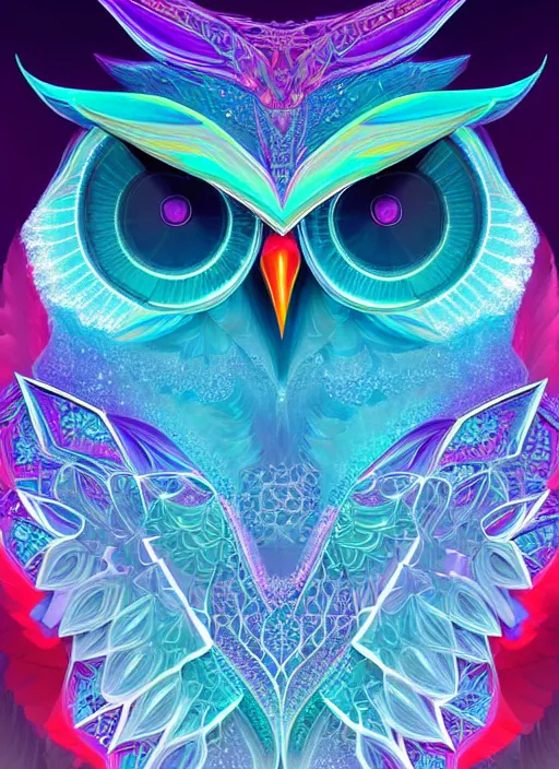 Image similar to symmetry!! product render poster vivid colors divine proportion owl, ice and snow, glowing fog intricate, elegant, highly detailed, digital painting, artstation, concept art, smooth, sharp focus, illustration,