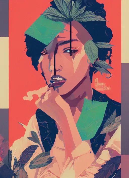 Prompt: 1978 exotic stoner girl by Sachin Teng x Supreme :5 attractive, stylish, designer , smoke, marijuana asymmetrical, Matte Painting , geometric shapes, hard edges, graffiti, street art:4 Masterpiece, impressive detail, colorful, by Sachin Teng:4