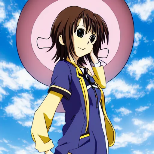 Image similar to professional portrait photograph, realistic photo of haruhi suzumiya from the anime the melancholy of haruhi suzumiya.