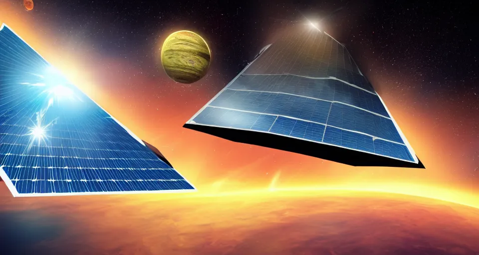 Prompt: solar sail in space, blocking the sun, seen from earth, vector style