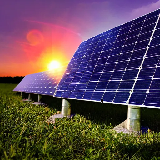 Prompt: highly detailed 3 5 mm macro macro photography of a solarpanel producing power at sunset, natural light