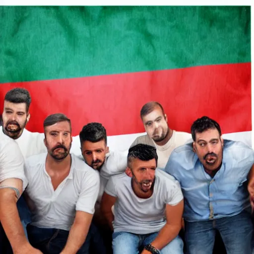 Image similar to a group of men holding another man's nose, his nose is 3 meters wide, super realistic, in the background is the israeli flag, very detailed.