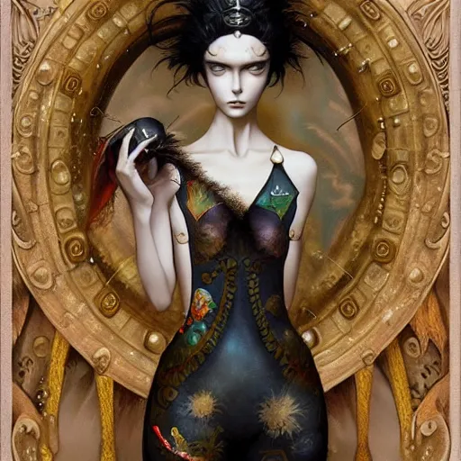 Prompt: ghibli tom bagshaw, curiosities carnival, anime soft paint of a single beautiful female full very tight long metallic suit ornate, accurate features, focus, very intricate ultrafine details, award winning masterpiece