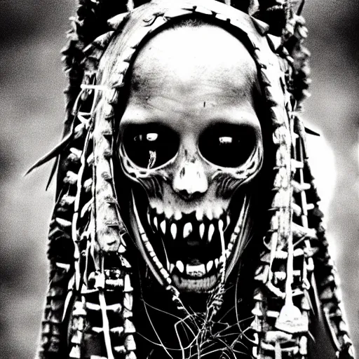 Image similar to a photo of tribal shaman horror faces of sacrament of the death