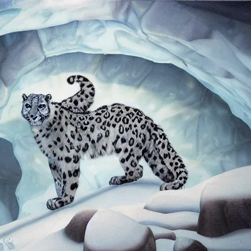 Image similar to riding the snow leopard into the translucent ice caves. melancholy undertones, high fantasy art official contest submission 3 8 4 0