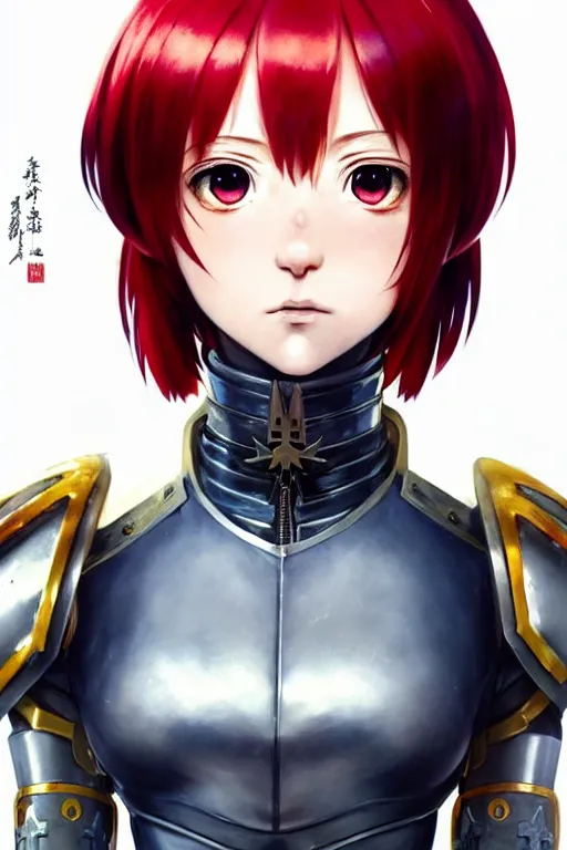 Image similar to portrait of Anime sister of battle, Warhammer 40000, cute-fine-face, red-short-hair pretty face, realistic shaded Perfect face, fine details. Anime. realistic shaded lighting by Ilya Kuvshinov katsuhiro otomo ghost-in-the-shell, magali villeneuve, artgerm, rutkowski, WLOP Jeremy Lipkin and Giuseppe Dangelico Pino and Michael Garmash and Rob Rey