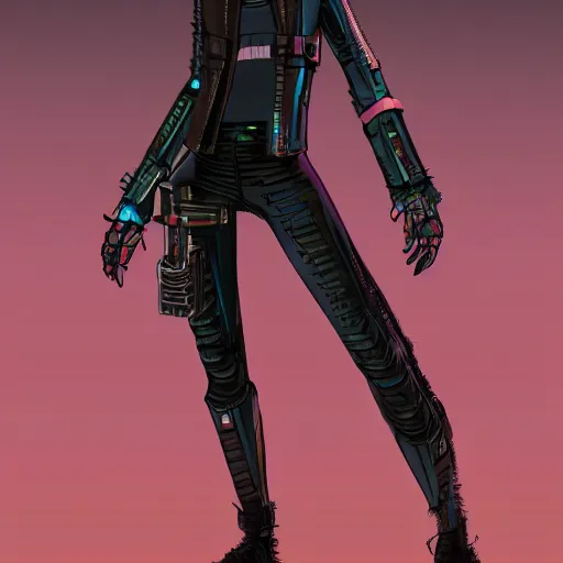 Prompt: detailed render of a cyberpunk female character in the style of arcane, concept art