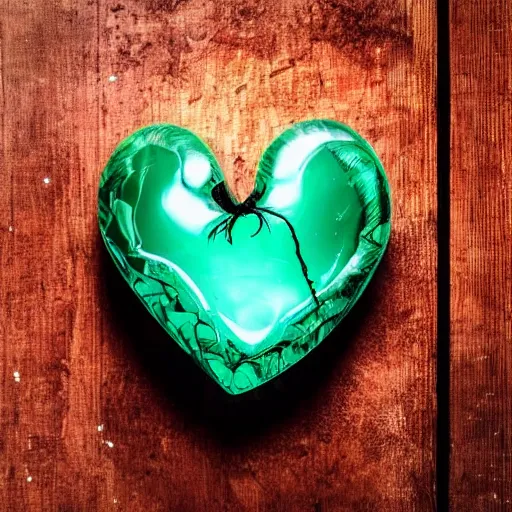 Prompt: human heart made of glass and wood, realistic fantasy photography