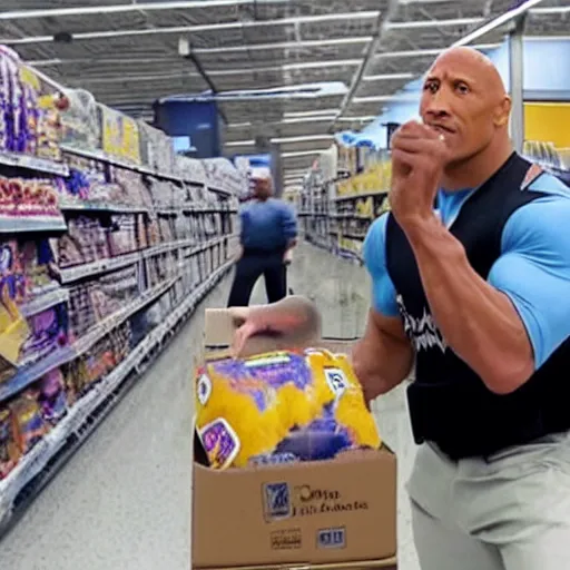 Image similar to dwayne the rock johnson stealing from walmart cctv footage