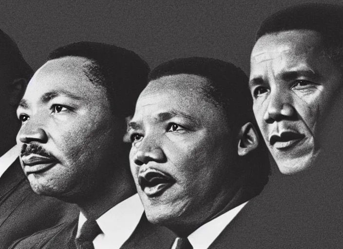 Image similar to basic pencil drawing of martin luther king, michael jackson, presidant obama and nelson mandela together uhd, ultra realistic, 4 k, movie still, detailed, sharp, real life, cinematic