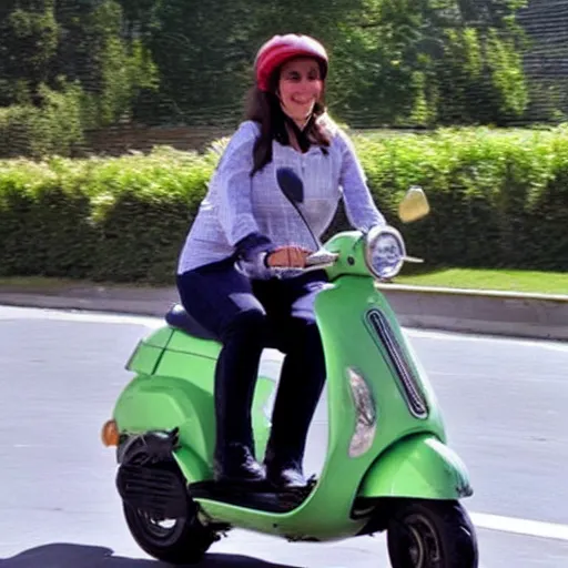 Prompt: Cristina Kirchner riding a scooter, photo quality