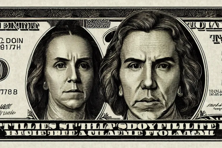 Image similar to reylo kissing dollar bill design