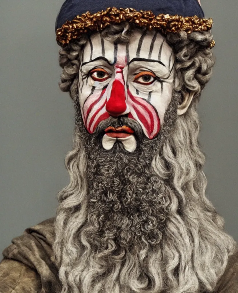 Prompt: marcus aurelius the last good emperor of rome, clown face paint