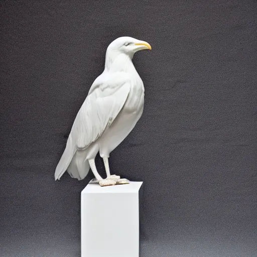 Image similar to stylized bust sculpture of a white crow, beautiful studio lighting 35mm F/1.2