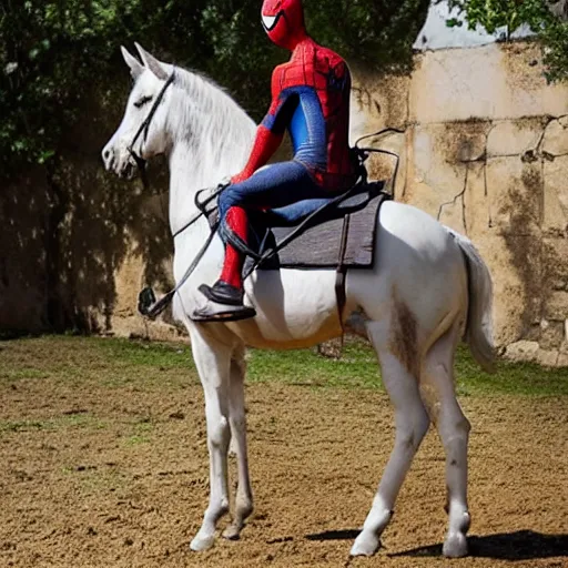 Image similar to spiderman riding a horse