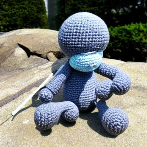 Image similar to amigurumi crocheted toy of rodin's thinker