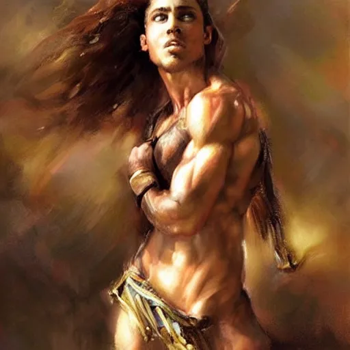 Prompt: muscular gigachad with face of shakira, by daniel gerhartz, trending on art station