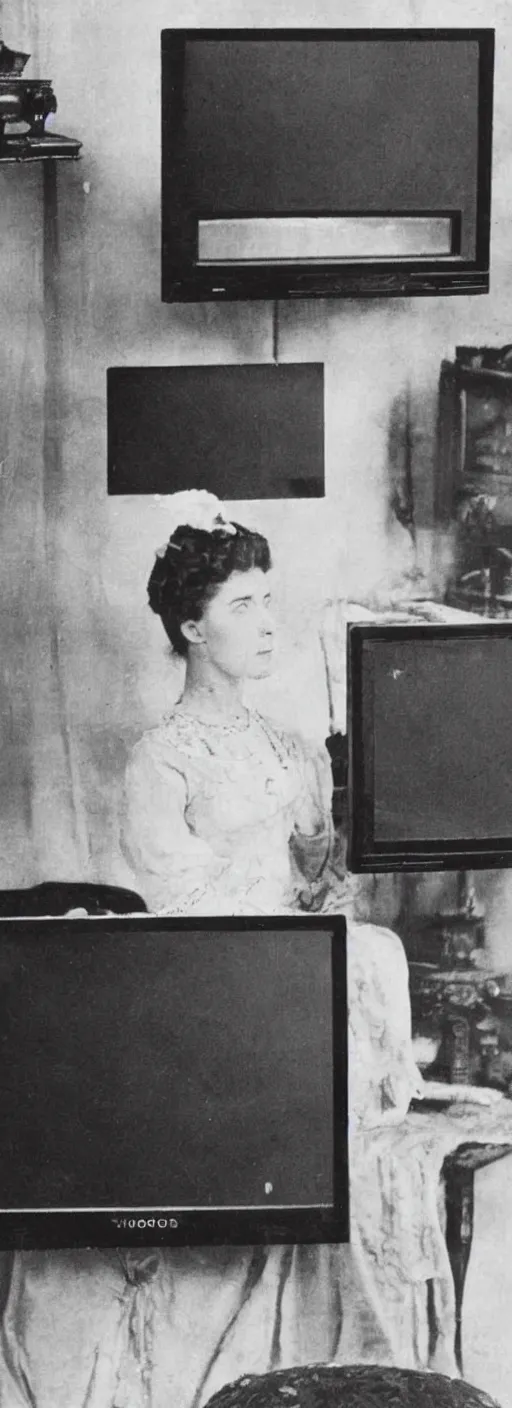 Image similar to 1 9 0 0 s photo of a person watching a flat screen hd tv