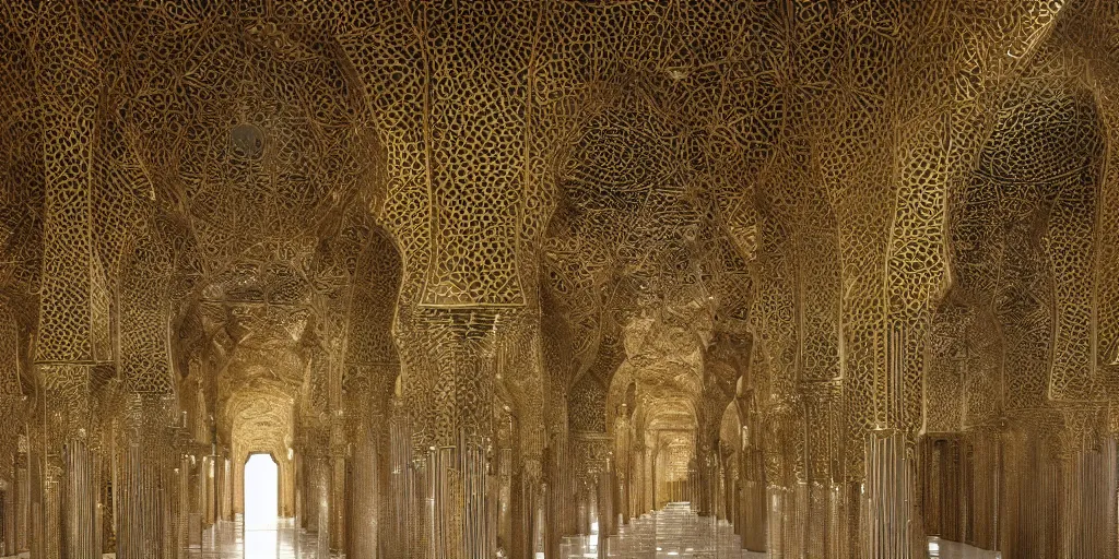 Image similar to knitting gold mosque architecture by giger alien