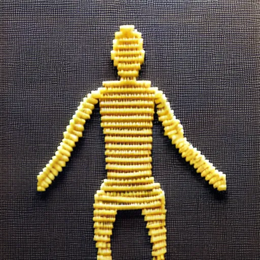 Image similar to human made of rubber bands, album cover art, extremely detailed