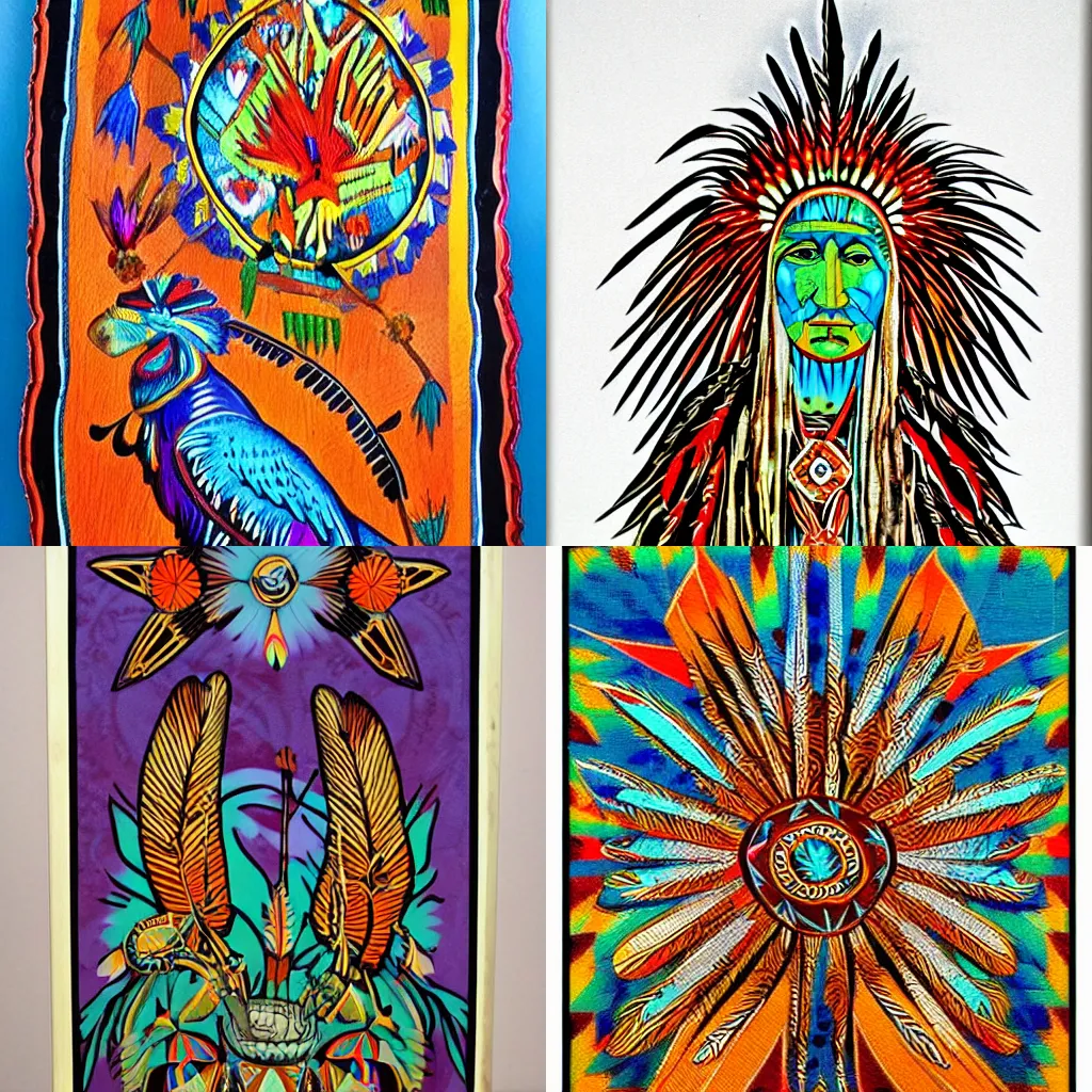 Prompt: native american church art, peyote art, waterbird motif