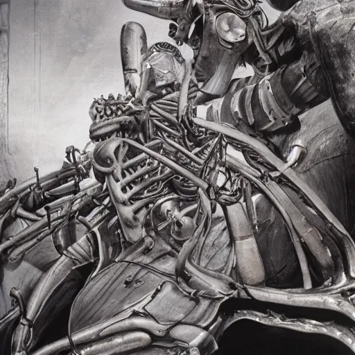 Image similar to boxcar made of human flesh and bone, biomechanical railroad, highly detailed, War Photography, by H.R. Giger