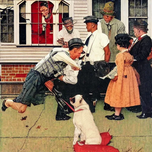 Prompt: a Norman Rockwell painting of a house getting swatted