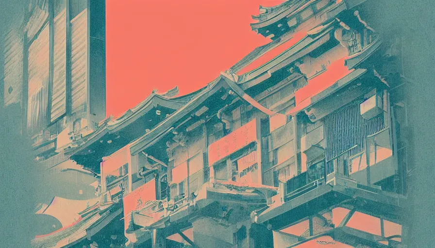 Prompt: Japan deeper travel exploration, modern edgy graphic design, muted colors with predominant white background minimalism, neon color mixed media painterly , neo-classical composition, rule of thirds, design tension, impactful graphic design