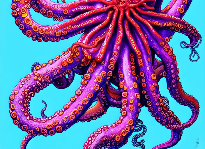 Image similar to highly detailed tentacles, digital art, octopus, tentacles, detailed tentacles, bold colors, gradient, 8k, trending on artstation