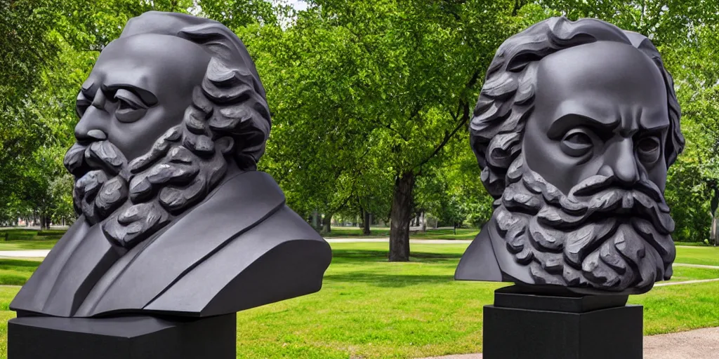Image similar to large bust of karl marx in park by kenton nelson,