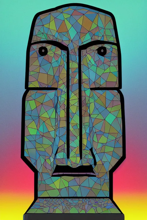 Image similar to cubist moai statue cutout digital illustration cartoon colorful beeple