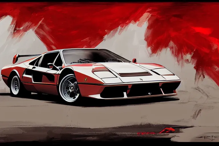 Prompt: Ferrari 288 GTO, highly detailed, digital painting, artstation, concept art, sharp focus, illustration, art by artgerm and greg rutkowski and alphonse mucha