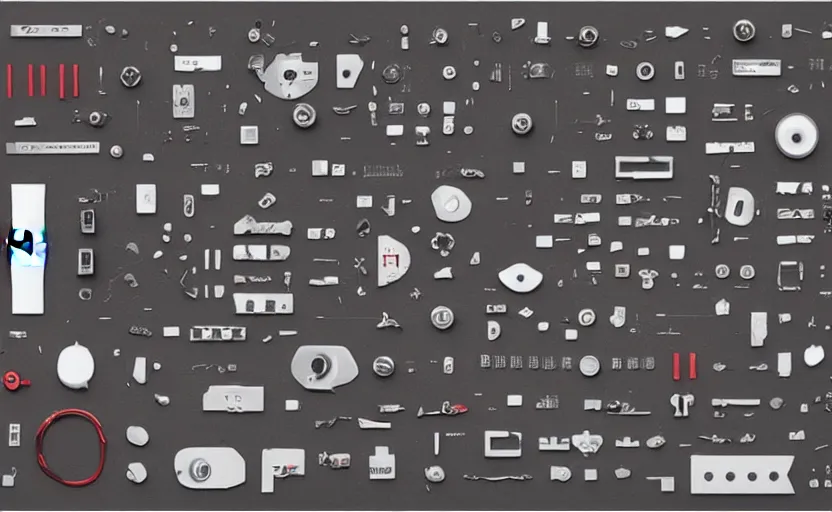 Image similar to knolling of design elements of tesla