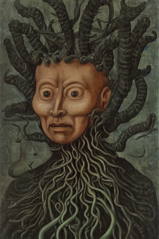 Image similar to beautiful face portrait of nyarlathotep, oil painting by nicholas hilliard, raphael, sofonisba anguissola