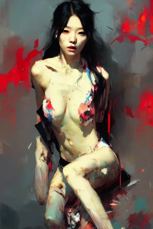 Image similar to hoyeon jung by greg rutkowski, jeremy mann, francoise nielly, van gogh, ross tran, rule of thirds, seductive look, beautiful