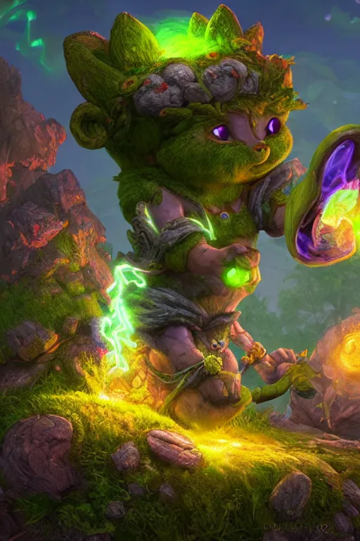 Image similar to arcane fantasy art tiny elemental wood troll bastion enchanted forest troll, global illumination ray tracing hdr fanart arstation by sung choi and eric pfeiffer and gabriel garza and casper konefal lisa frank zbrush central hardmesh radiating a glowing aura