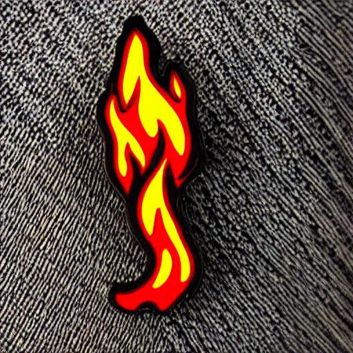 Image similar to simple yet detailed, fire warning flame enamel pin design