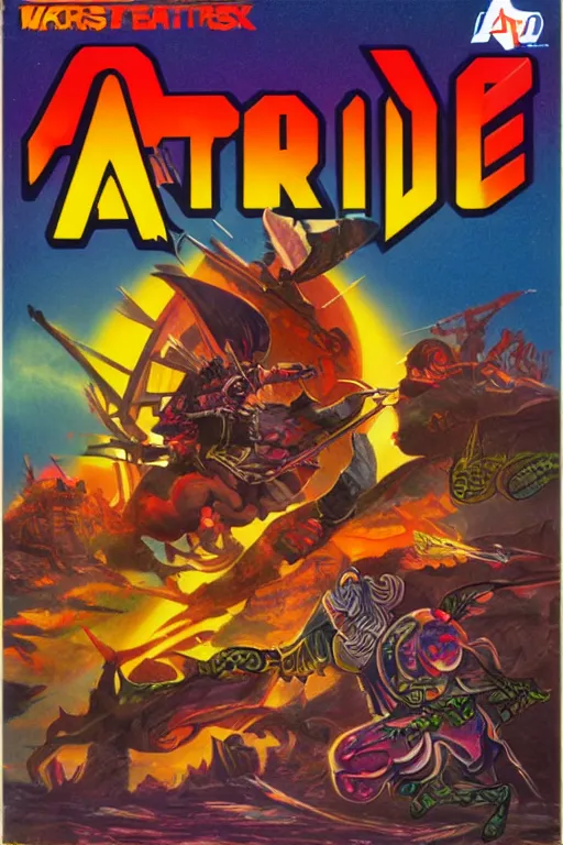 Image similar to atari fantasy box cover design, art by warren chang