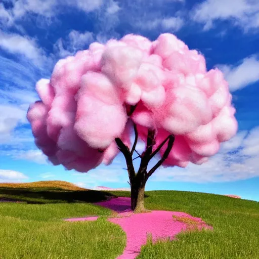 Premium AI Image  A tree with pink cotton balls on it