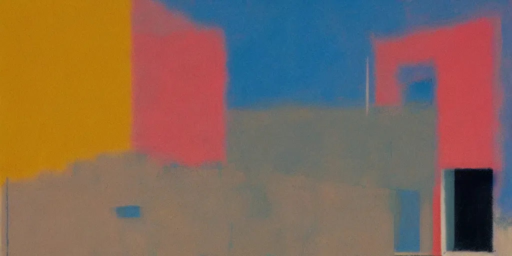 Prompt: neo brutralism, concrete housing, concept art, colorful, in the style of Mark Rothko and Edward Hopper