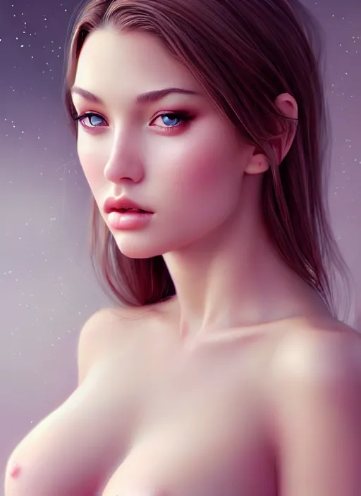 Image similar to a gorgeous female photo, professionally retouched, soft lighting, realistic, smooth face, full body shot, torso, dress, perfect eyes, wide angle, sharp focus on eyes, 8 k high definition, insanely detailed, intricate, elegant, art by artgerm, snowy winter