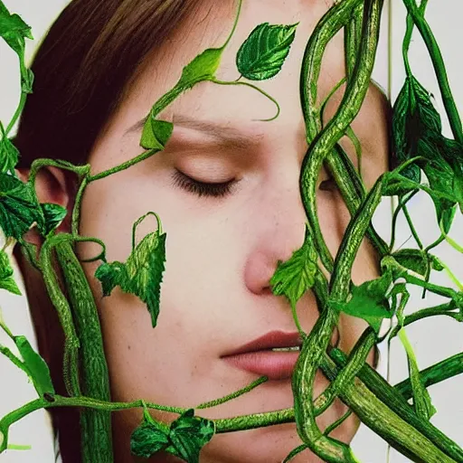 Image similar to “ very photorealistic photo of vines growing out of a woman ’ s book as she sleeps, award - winning details ”