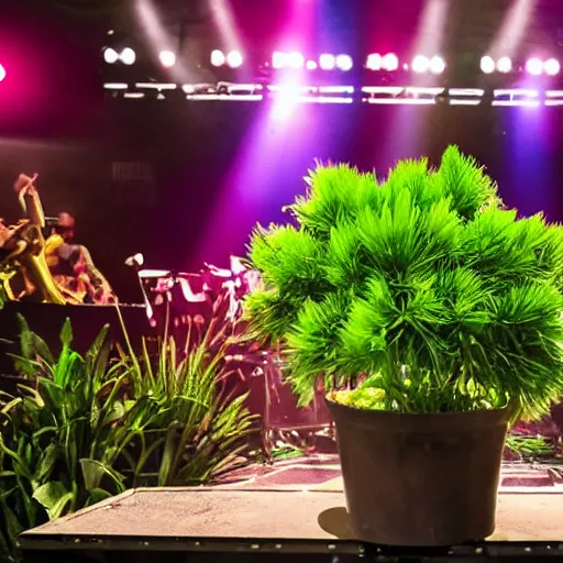Image similar to a potted plant on a stage at a mosh pit