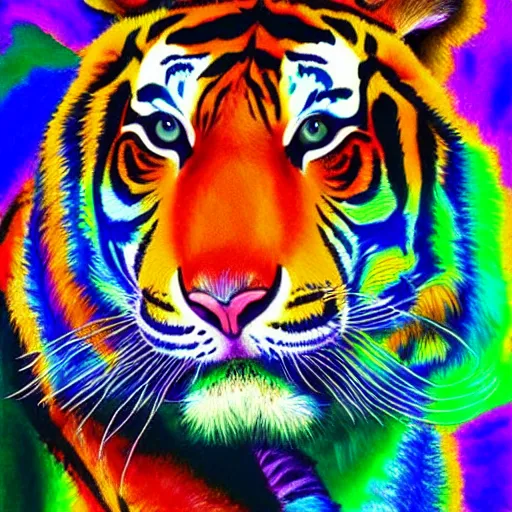 Prompt: psychedelic painting of a tiger, colorful, detailed