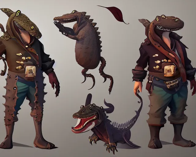 Prompt: sea of thieves animal character concept art for an alligator, cgsociety, trending on artstation, rare ltd,