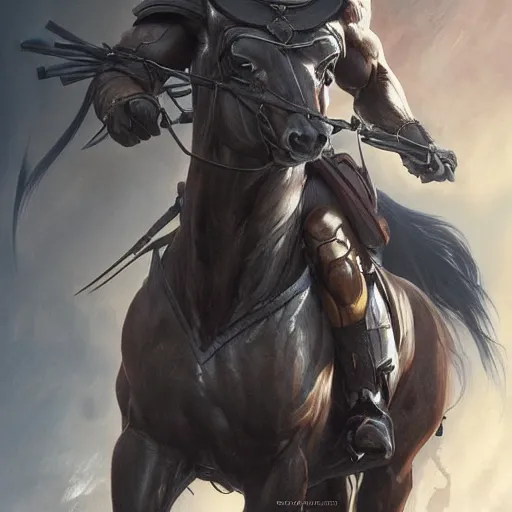 Image similar to splash art of bara horse, wearing tactical kevlar fabric, long white mane, exaggerated muscles, highly detailed, furry, furaffinity, digital painting, artstation, sharp focus, illustration, art by artgerm, greg rutkowski, alphonse mucha