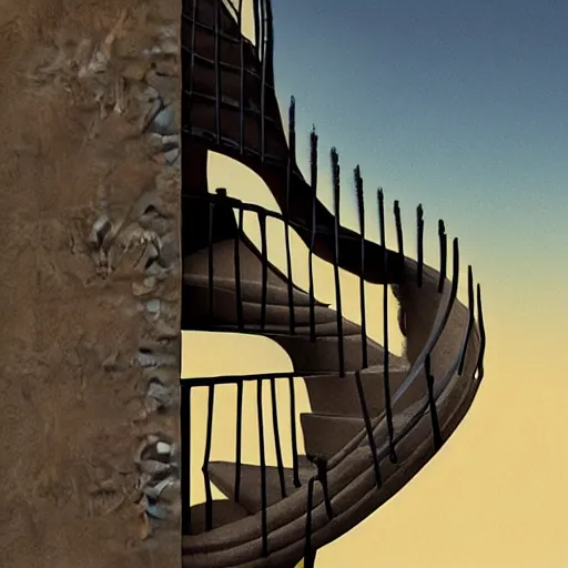 Image similar to a woman made of stairs, salvador dali, surreal, uncanny, high contrast, unreal engine