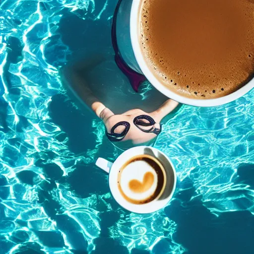 Image similar to a person swimming in a huge coup of coffee