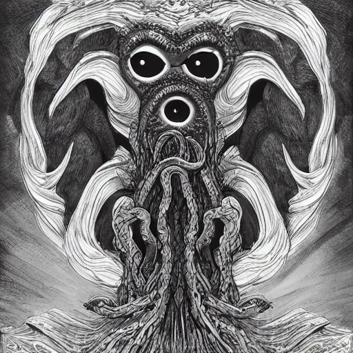 Prompt: Elmo as a lovecraftian god, tendrils and eyes